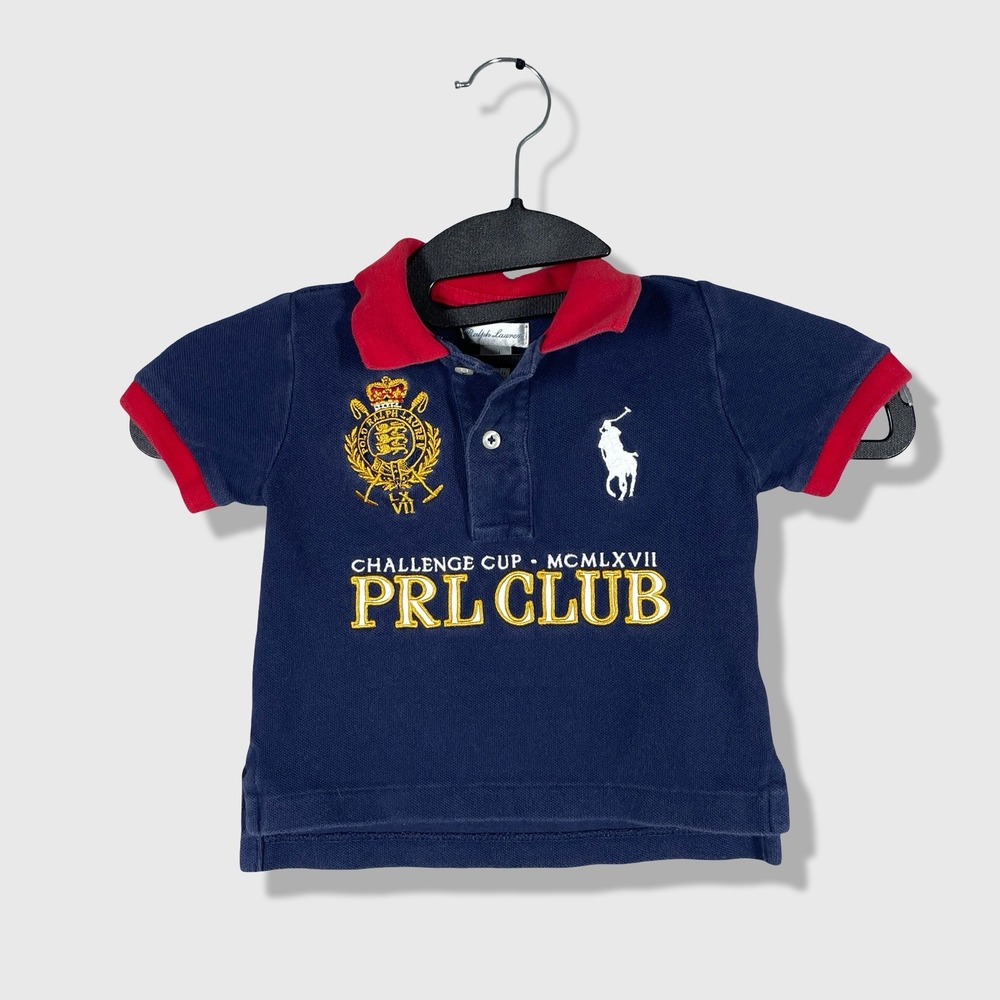 Ralph Lauren Polo Shirt Kids 12M Blue Red Preppy Sporty Athletic Crest BIg Pony